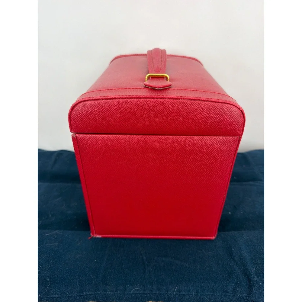 Vtg Large Red Leather Jewelry Box Organizer Multi Drawer Storage Chest Mirror